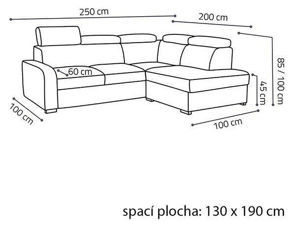 Sedací souprava OSLO L | 250x200 cm | rozkládací + úložný prostor | polohovatelné záhlavníky | VÝBĚR TKANIN