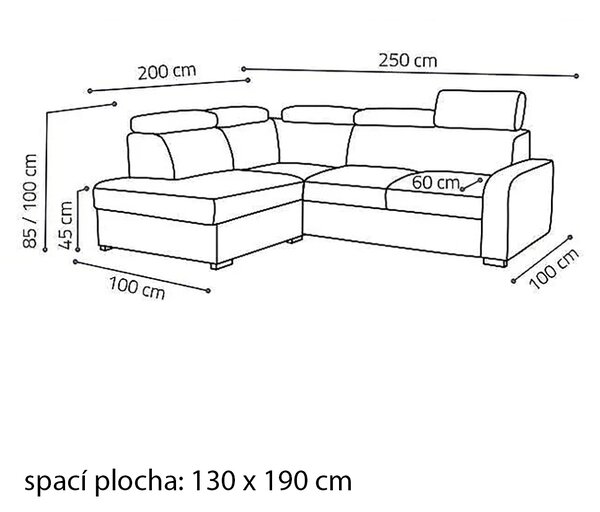 Sedací souprava OSLO L | 200x250 cm | rozkládací + úložný prostor | polohovatelné záhlavníky | VÝBĚR TKANIN