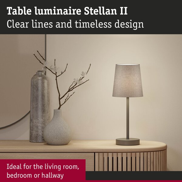 Paulmann 80104 Stellan, stolní lampička z kovu a šedé látky, 1x20W LED E27, výška 40cm
