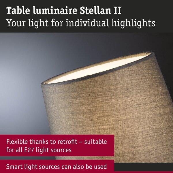 Paulmann 80104 Stellan, stolní lampička z kovu a šedé látky, 1x20W LED E27, výška 40cm