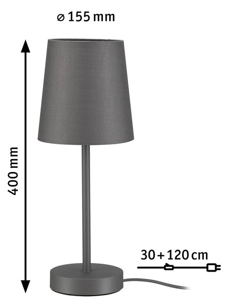 Paulmann 80104 Stellan, stolní lampička z kovu a šedé látky, 1x20W LED E27, výška 40cm