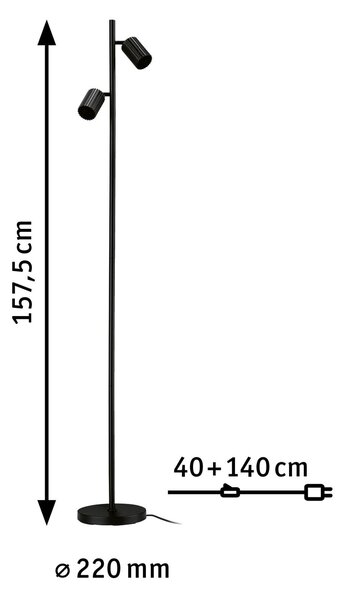 Paulmann 94924 Lirena, černá stojací lampa s 2 reflektory, 2xGU10, výška 157,5cm