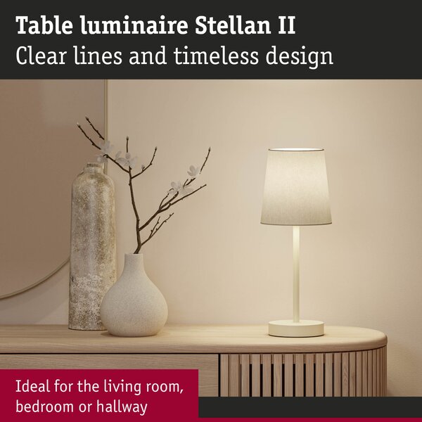 Paulmann 80102 Stellan, stolní lampička z kovu a krémové látky, 1x20W LED E27, výška 40cm