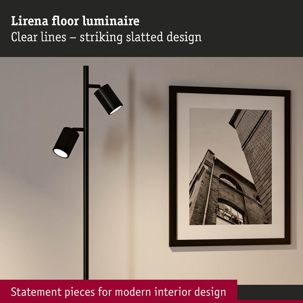 Paulmann 94924 Lirena, černá stojací lampa s 2 reflektory, 2xGU10, výška 157,5cm