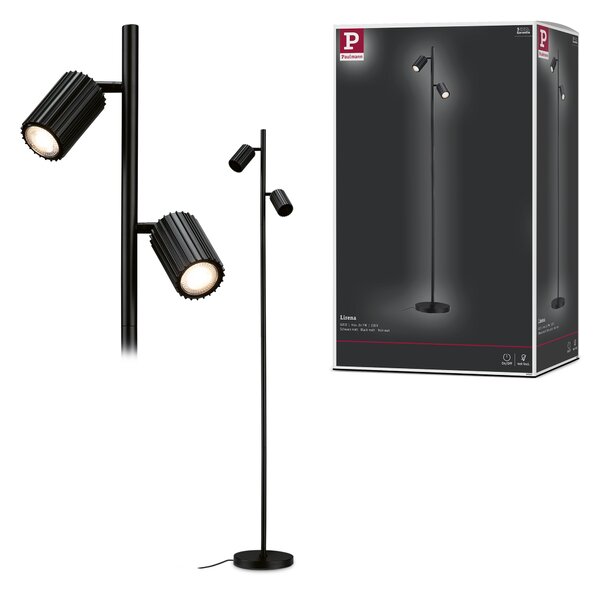 Paulmann 94924 Lirena, černá stojací lampa s 2 reflektory, 2xGU10, výška 157,5cm