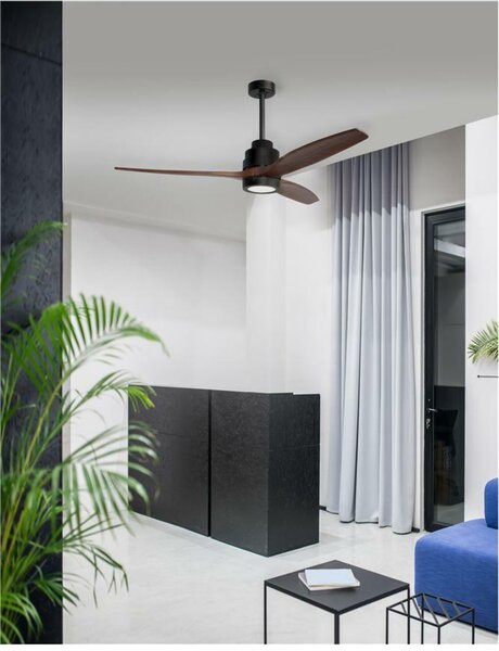 NOVA LUCE stropní ventilátor se světlem SABAL tělo z oceli matná černá a sklo 3ABS dřevěné listy 12W 3000K 5231401