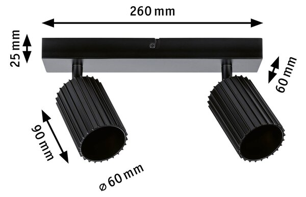 Paulmann 94920 Lirena, černá stropní svítidlo s 2 reflektory, 2xGU10, délka 26cm