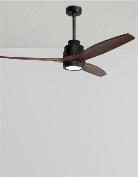 NOVA LUCE stropní ventilátor se světlem SABAL tělo z oceli matná černá a sklo 3ABS dřevěné listy 12W 3000K 5231401