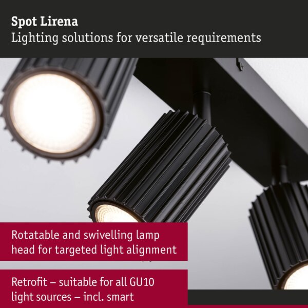 Paulmann 94921 Lirena, černá stropní svítidlo s 3 reflektory, 3xGU10, délka 39cm