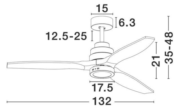 NOVA LUCE stropní ventilátor se světlem SABAL tělo z oceli matná černá a sklo 3ABS dřevěné listy 12W 3000K 5231401