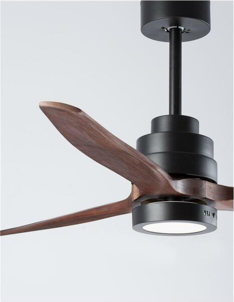 NOVA LUCE stropní ventilátor se světlem SABAL tělo z oceli matná černá a sklo 3ABS dřevěné listy 12W 3000K 5231401