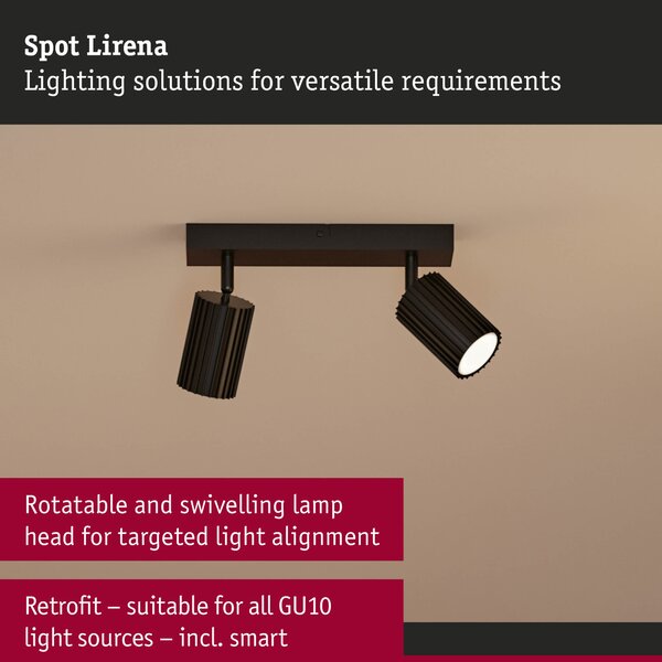 Paulmann 94920 Lirena, černá stropní svítidlo s 2 reflektory, 2xGU10, délka 26cm