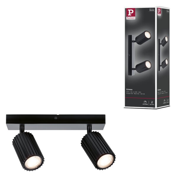 Paulmann 94920 Lirena, černá stropní svítidlo s 2 reflektory, 2xGU10, délka 26cm