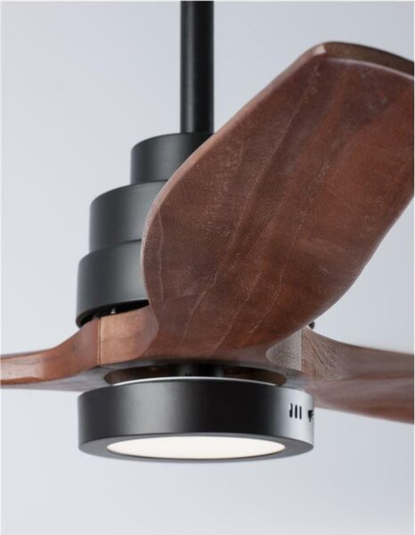 NOVA LUCE stropní ventilátor se světlem SABAL tělo z oceli matná černá a sklo 3ABS dřevěné listy 12W 3000K 5231401