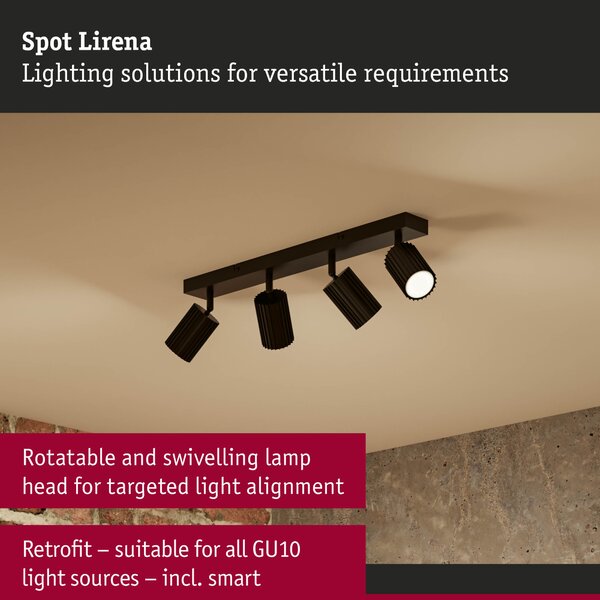 Paulmann 94922 Lirena, černá stropní svítidlo s 4 reflektory, 3xGU10, délka 53cm