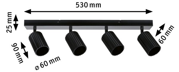 Paulmann 94922 Lirena, černá stropní svítidlo s 4 reflektory, 3xGU10, délka 53cm