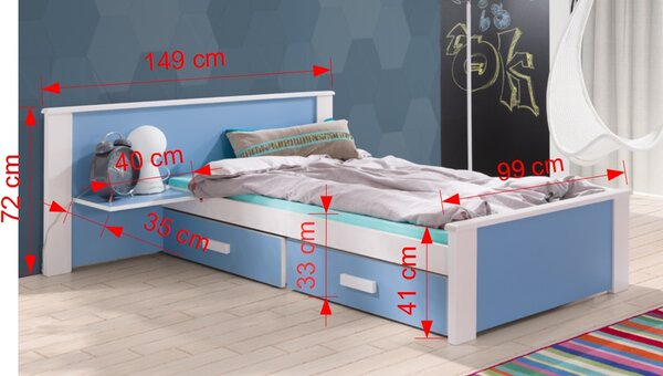 Meblobed Postel pro mládež Adam s nočním stolkem Velikost spací plochy: 180x80, Barva dřeva: capri, Barva desky: dub zlatý
