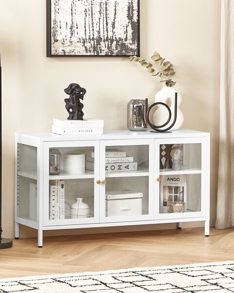 Prosklená komoda NEWPORT Kov 115 cm Bílá