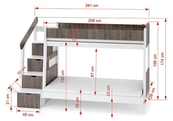 Meblobed Patrová postel Paris 200x90 cm / 120x200 cm Barva dřeva: bílá akryl, Barva desky: antracit