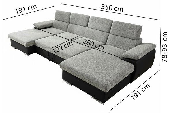 Sedací souprava COOL III | 191x350x191 cm | rozkládací + 2x úložný prostor | šedo černá 23/15