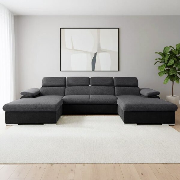 Sedací souprava COOL III | 191x350x191 cm | rozkládací + 2x úložný prostor | šedo černá 23/15