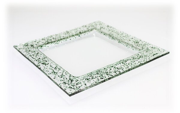 BDK-GLASS Skleněný talíř DROP 25x25cm tmavě zelený