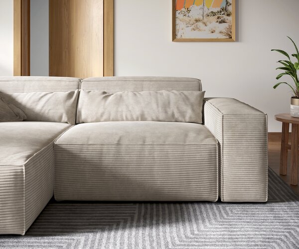 DELIFE Rohová pohovka Sirpio XL 270x170 cm manšestr béžová lenoška variabilní s taburetem