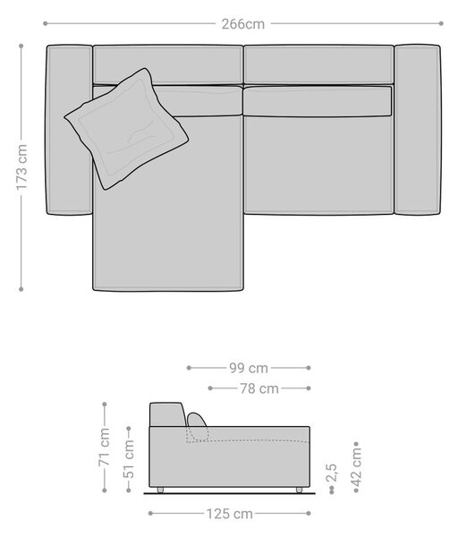 DELIFE Rohová pohovka Sirpio XL 270x170 cm mikrovlákno šedá variabilní lenoška