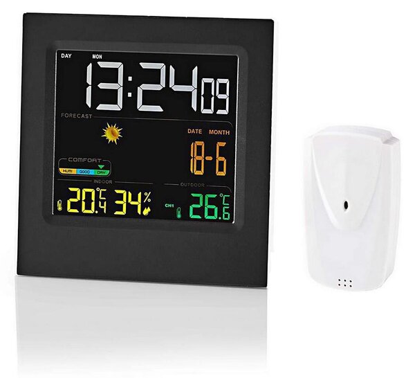 Nedis WEST404BK - Meteostanice s barevným LCD displejem 230V/3xAAA + 2xAA černá