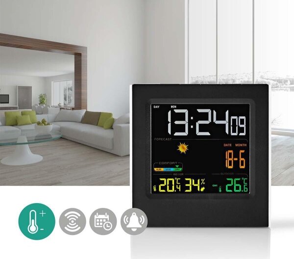 Nedis WEST404BK - Meteostanice s barevným LCD displejem 230V/3xAAA + 2xAA černá