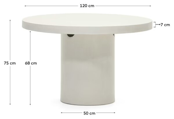 Bílý cementový zahradní jídelní stůl Kave Home Aiguablava 120 cm