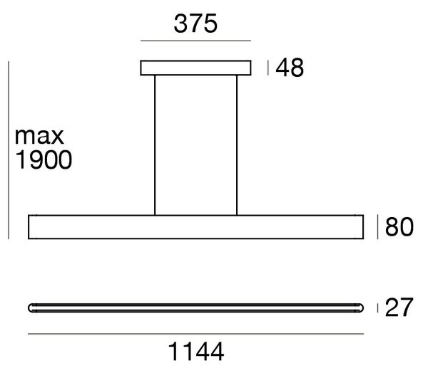 Linea 9197M Satori_P, bílé závěsné svítidlo se svícením nahoru/dolu, 36W LED 2700K stmívatelné DALI/PUSH, délka 114cm