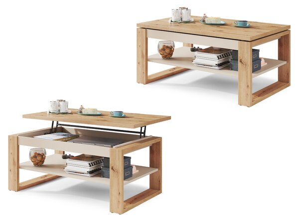 Mazzoni NUO Dub Artisan/Béžový (Šampaňský) - MODERNÍ KONFERENČNÍ STOLEK SE ZVEDACÍ DESKOU