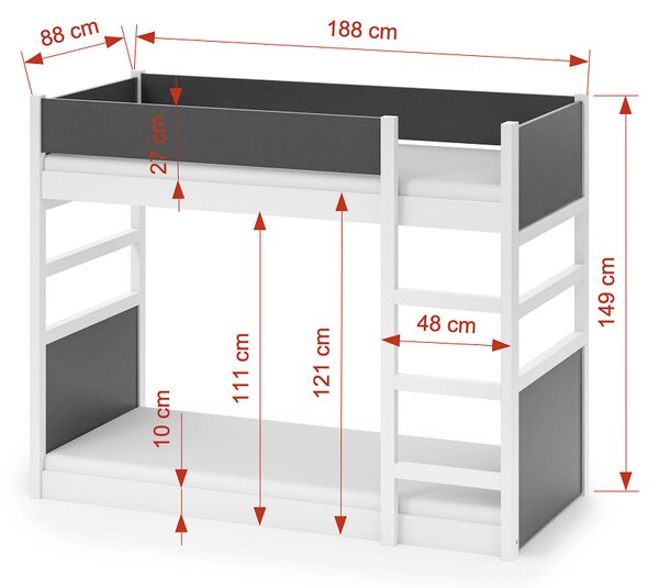 Meblobed Patrová postel Simon Velikost spací plochy: 180x80, Barva dřeva: bílá akryl, Barva desky: antracit