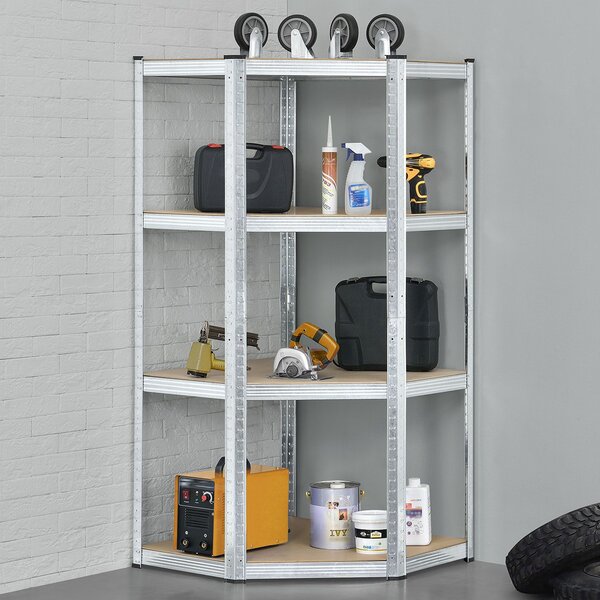 Juskys Rohový regál - 160x75x40-75 cm - stříbrný