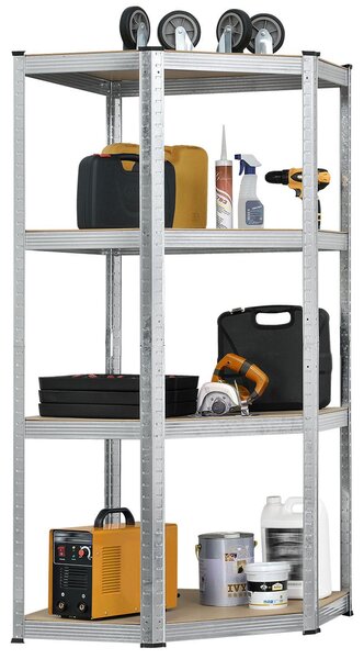 Juskys Rohový regál - 160x75x40-75 cm - stříbrný