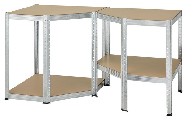 Juskys Rohový regál - 160x75x40-75 cm - stříbrný