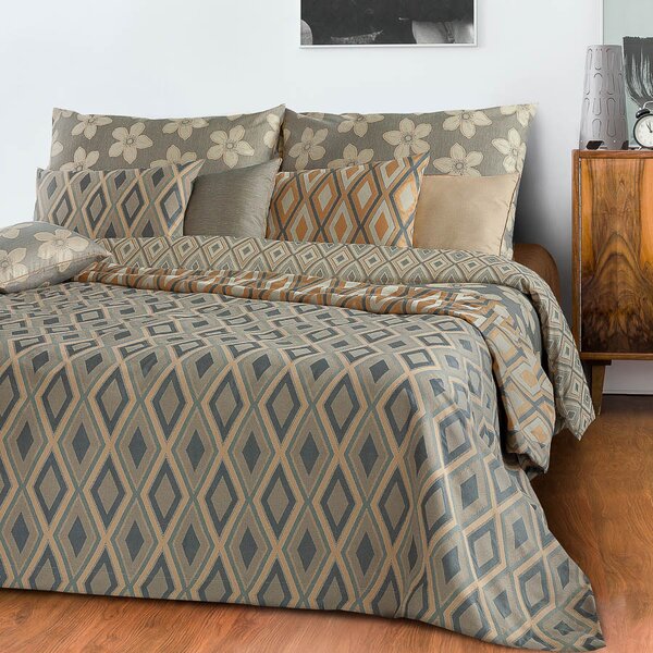 Přehoz na postel Veba MAXIMA Primavera geometrie šedožlutá Velikost: 240x220 cm - přehoz