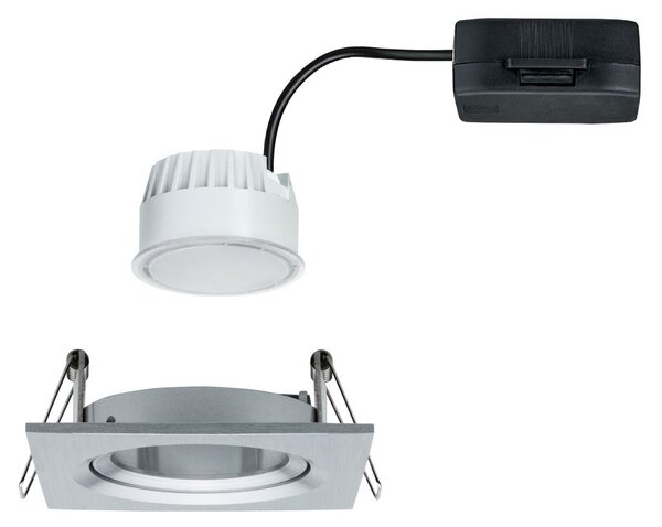 Paulmann LED Coin Nova rectangular, hranatá bodovka z kartáčovaného hliníku, 1x6,5W LED 2700K, 8,4x8,4cm