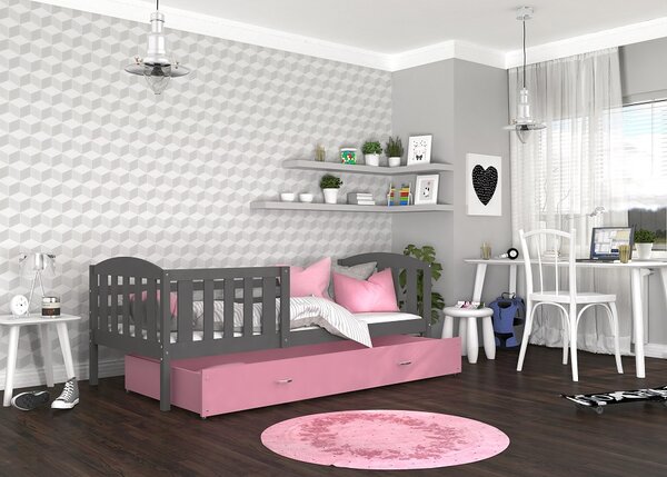 AJK Dětská postel Jakub P - šedá/růžová Velikost spací plochy: 200x90