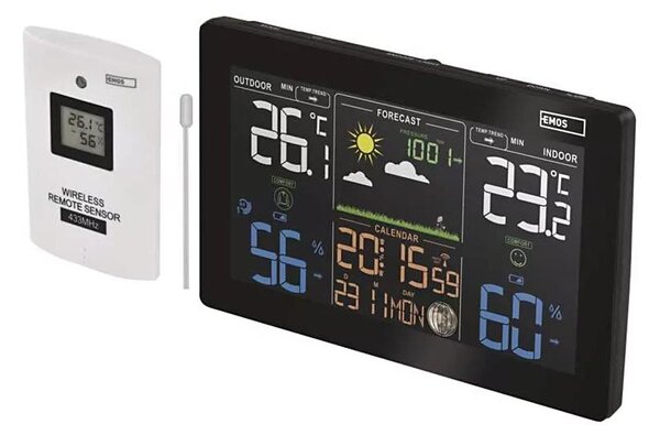 Bezdrátová meteostanice s budíkem 3xAAA černá