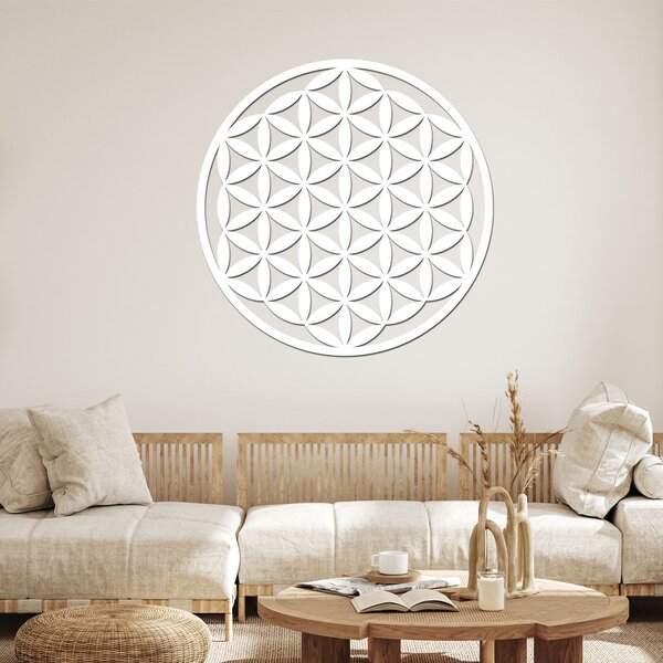 Dřevo života | Dřevěná dekorace na stěnu KVĚT ŽIVOTA ZEMĚ | Barva: Bílá | Rozměry Ø: 30