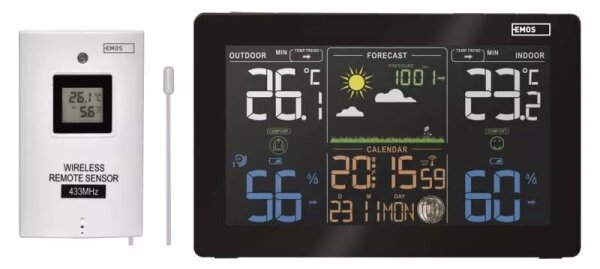 Bezdrátová meteostanice s budíkem 3xAAA černá