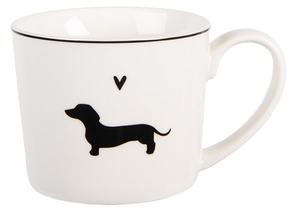 Bílý porcelánový hrneček s jezevčíkem a srdíčkem Paws – 275 ml