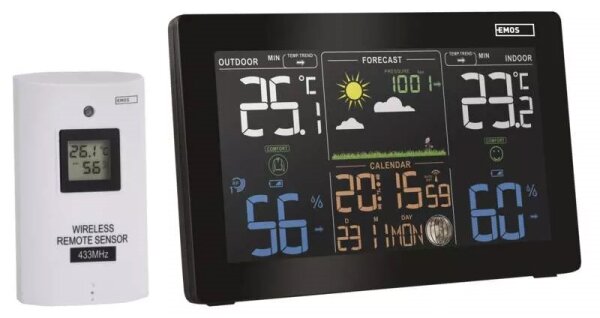 Bezdrátová meteostanice s budíkem 3xAAA černá