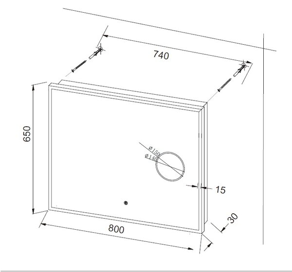 Zrcadlo s LED osvětlením, kosmetickým zrcátkem 5 x zoom, 800x650x30 mm, nastavitelná teplota barvy světla