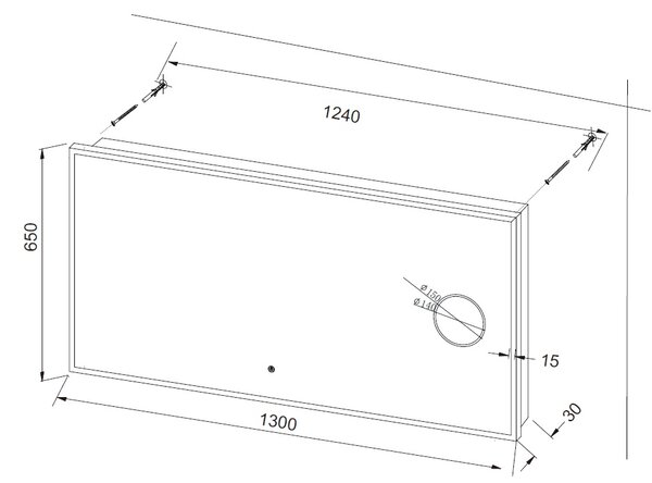 Zrcadlo s LED osvětlením, kosmetickým zrcátkem 5 x zoom, 1300x650x30 mm, nastavitelná teplota barvy světla