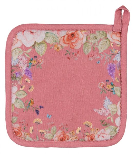 Růžová bavlněná chňapka / podložka pod hrnec s květinovým motivem Floral Fiesta – 20x20 cm