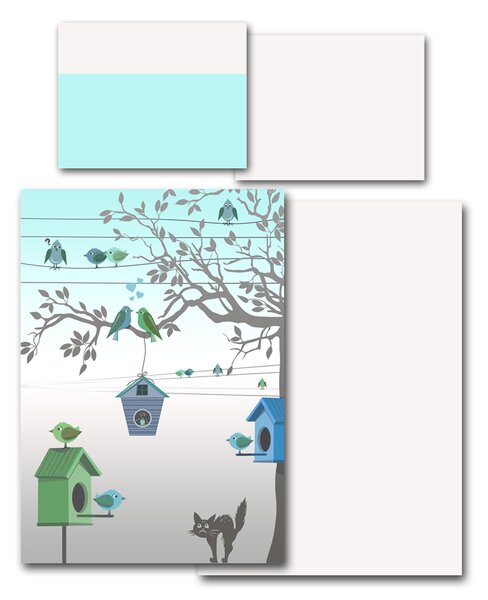 Povlečení Veba GEON tisk Ptačí budky II mentolovošedá Velikost: 140x200 cm + 70x90 cm