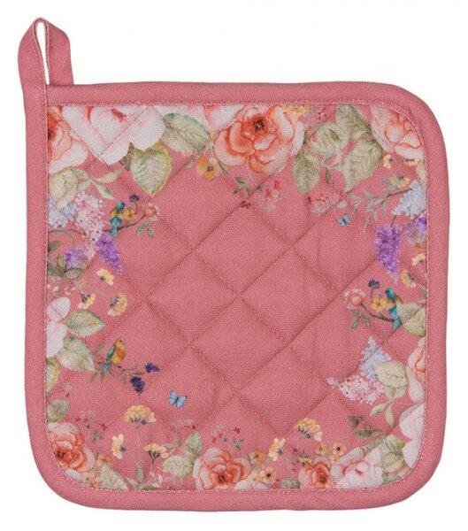 Růžová bavlněná chňapka / podložka pod hrnec s květinovým motivem Floral Fiesta – 20x20 cm